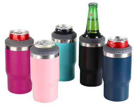 Stainless Steel Triple 3-in-1 Can Cooler, Bottle or Tumbler with Lid for 12 oz Standard Cans | Double Wall Vacuum Insulated for Hot and Cold Drinks